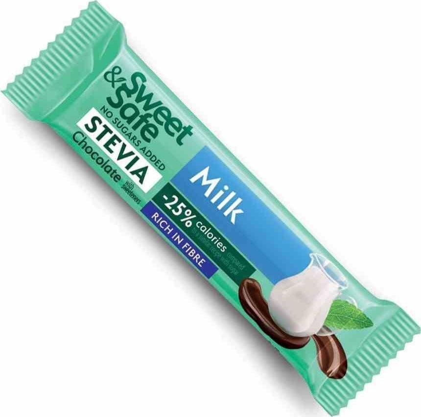 Sweet&Safe Baton z czekolady mlecznej, słodzony stewią, Sweet&Safe, 25g 1
