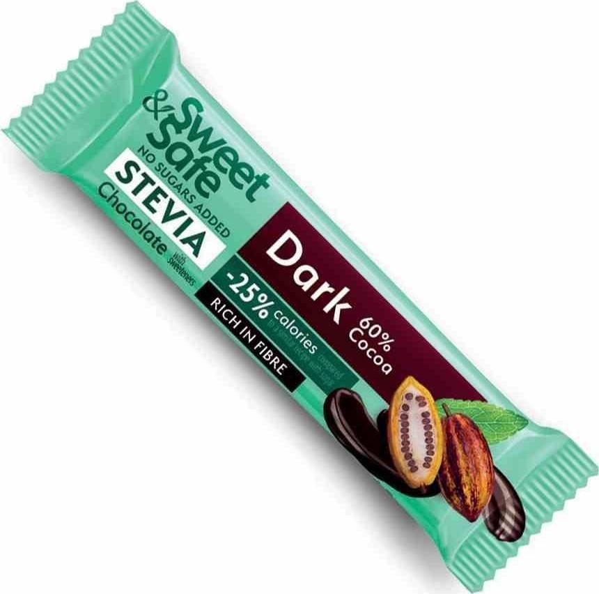 Sweet&Safe Baton z deserowej czekolady 60% kakao, słodzony stewią Sweet&Safe, 25g 1