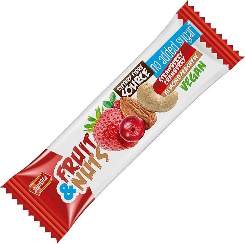 Sunvita Baton owocowo-orzechowy "Truskawka i żurawina" bez dodatku cukru Sunvita, 30g 1