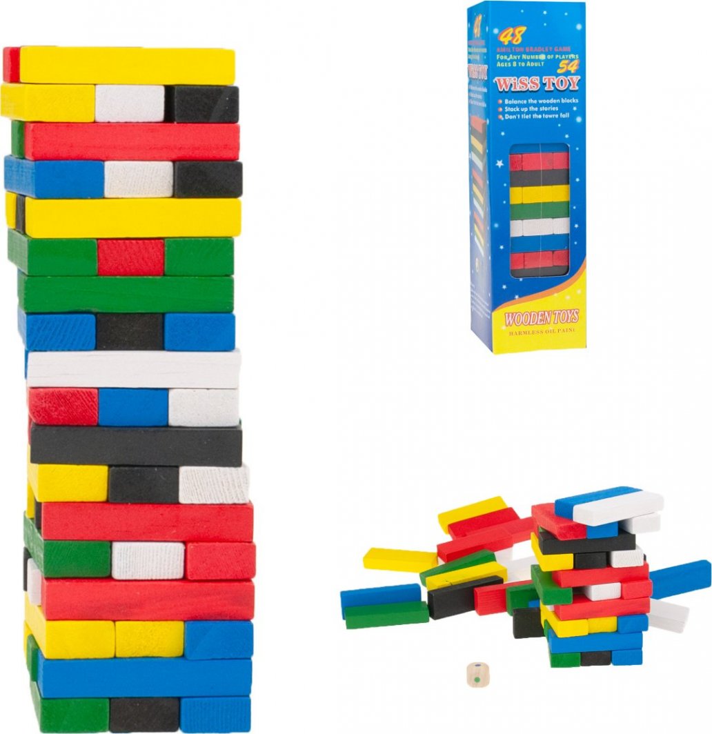 zakupytv.net JENGA Drewniana CHWIEJĄCA SIĘ WIEŻA KOLOROWA 1