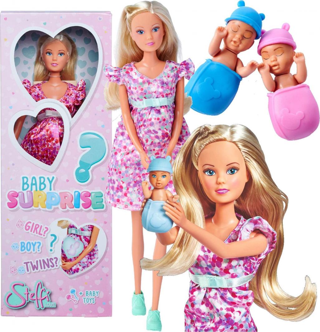 Simba Lalka Steffi w ciąży bobas niespodzianka różowo-fioletowa sukienka 1