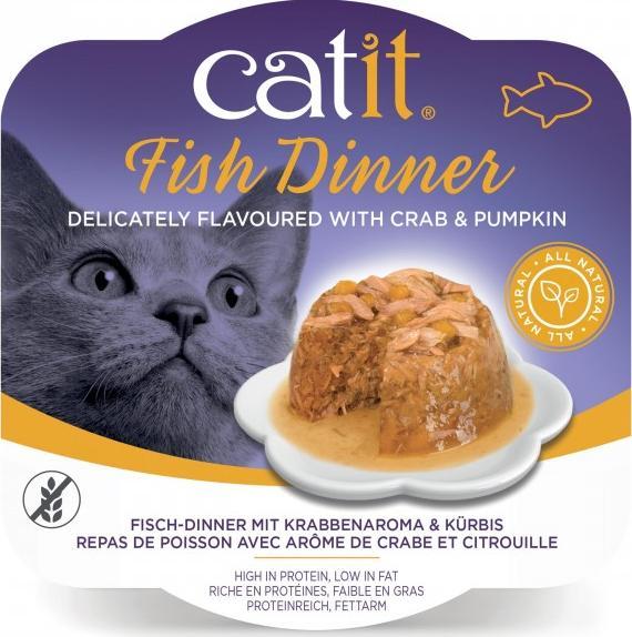Catit Fish Dinner, mokry pokarm, dla kota, krab i dynia, 80g, szalka 1