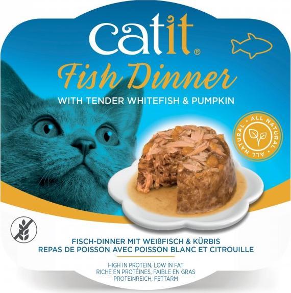 Catit Fish Dinner, mokry pokarm, dla kota, sieja i dynia, 80g, szalka 1