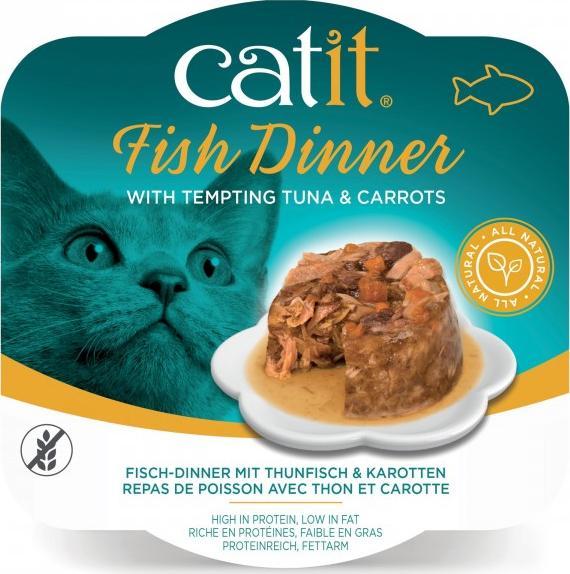 Catit Fish Dinner, mokry pokarm, dla kota, tuńczyk i marchewka, 80g, szalka 1