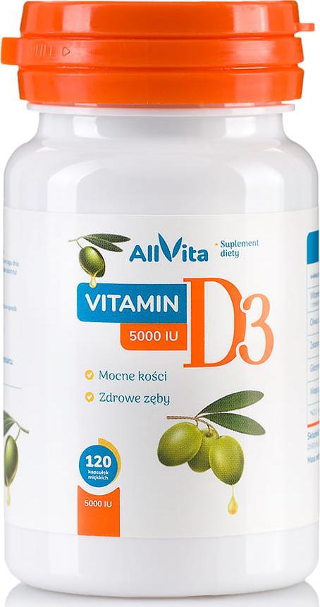 AllVita Witamina D3 5000 IU 120 kapsułek w oleju z krokosza Allvita 1