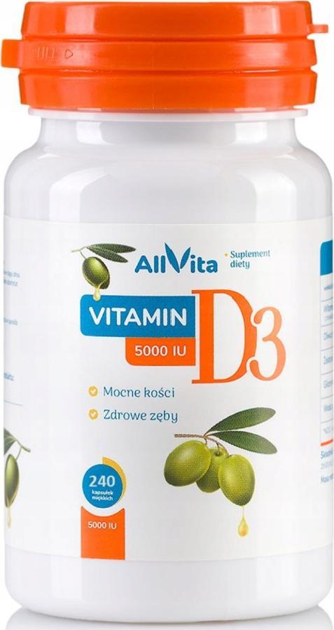 AllVita Witamina D3 5000 IU 240 kapsułek w oleju z krokosza Allvita 1