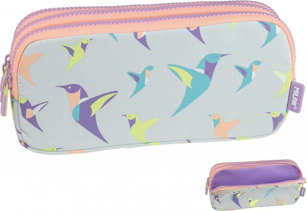 Piórnik Milan PIÓRNIK 3 KOMOROWY MILAN SUGAR COLIBRI PASTEL SZARO-RÓŻOWY 1
