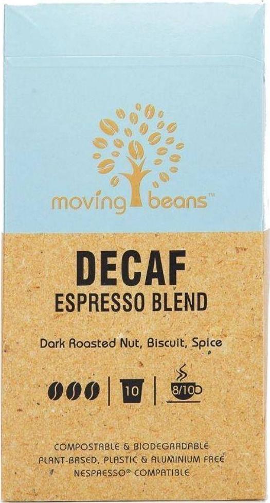 MOVING BEANS Moving Beans, Kawa bezkofeinowa w kapsułkach kompostowalnych Decaf Espresso Blend, 10 szt. 1