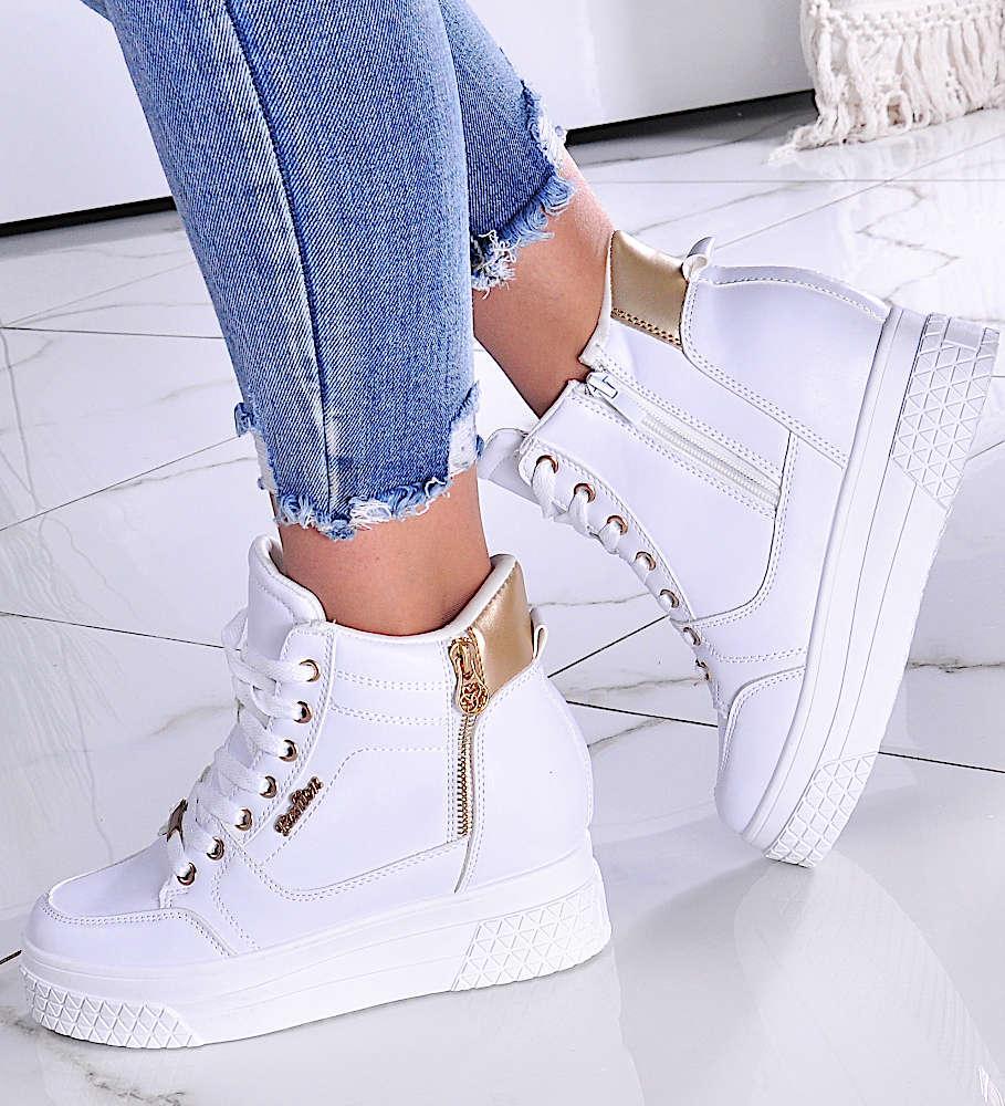 Wiązane białe sneakersy na koturnie i platformie /F8-2 11561 T792/ 36 1