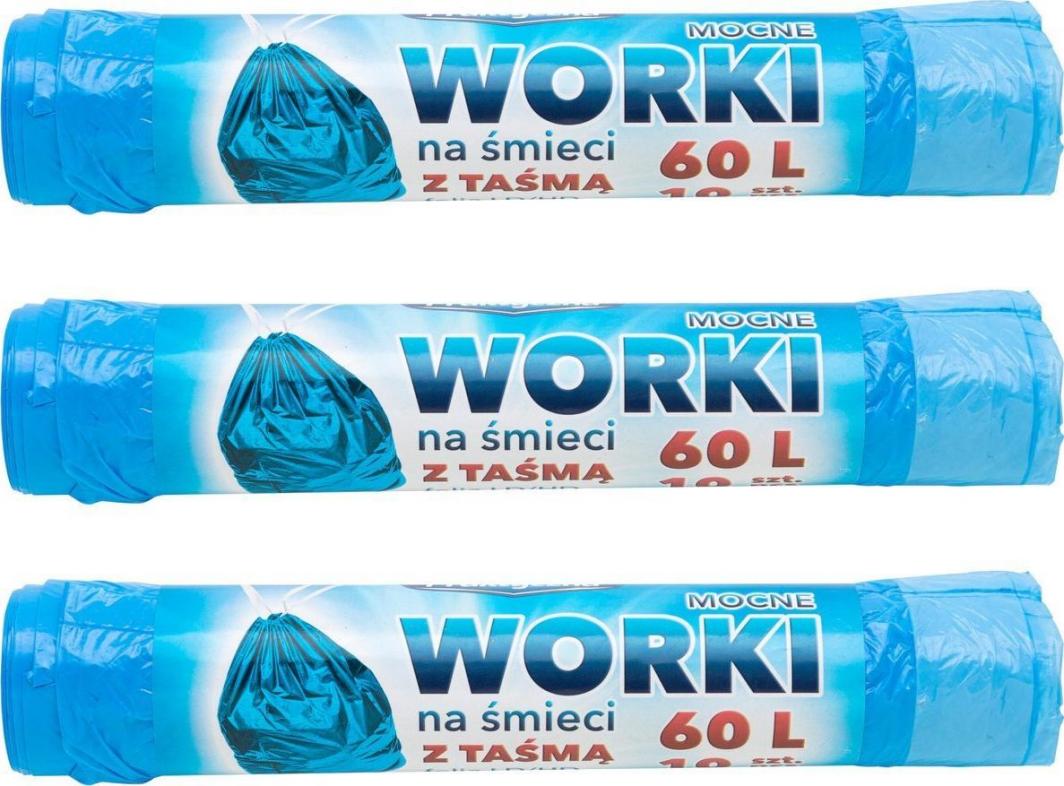 Praktyczna 3xWorki na śmieci z taśmą praktyczna 60l 10szt 1