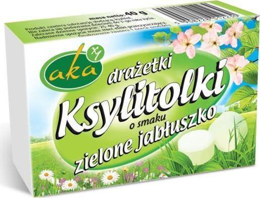 AKA - SŁODYCZE Z KSYLITOLEM Drażetki pudrowe KSYLITOLKI 0% cukru Zielone jabłuszko 40g AKA 1