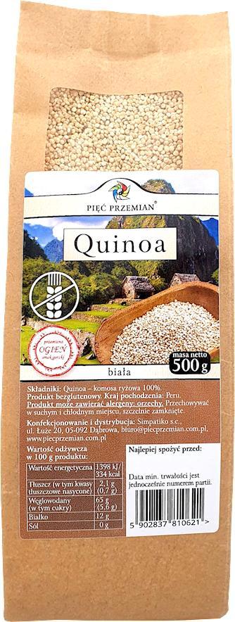 PIĘĆ PRZEMIAN Quinoa Komosa Ryżowa Biała Bezgl. 500g PIĘĆ PRZEMIAN 1