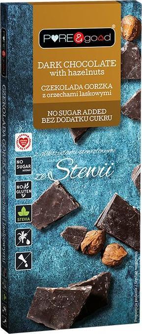 Pure&Good Czekolada Gorzka z Orzechami Laskowymi bezgl. bez cukru 125g PURE&GOOD 1