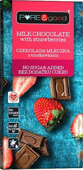 Pure&Good Czekolada Mleczna z Truskawkami bez cukru 75g PURE&GOOD 1