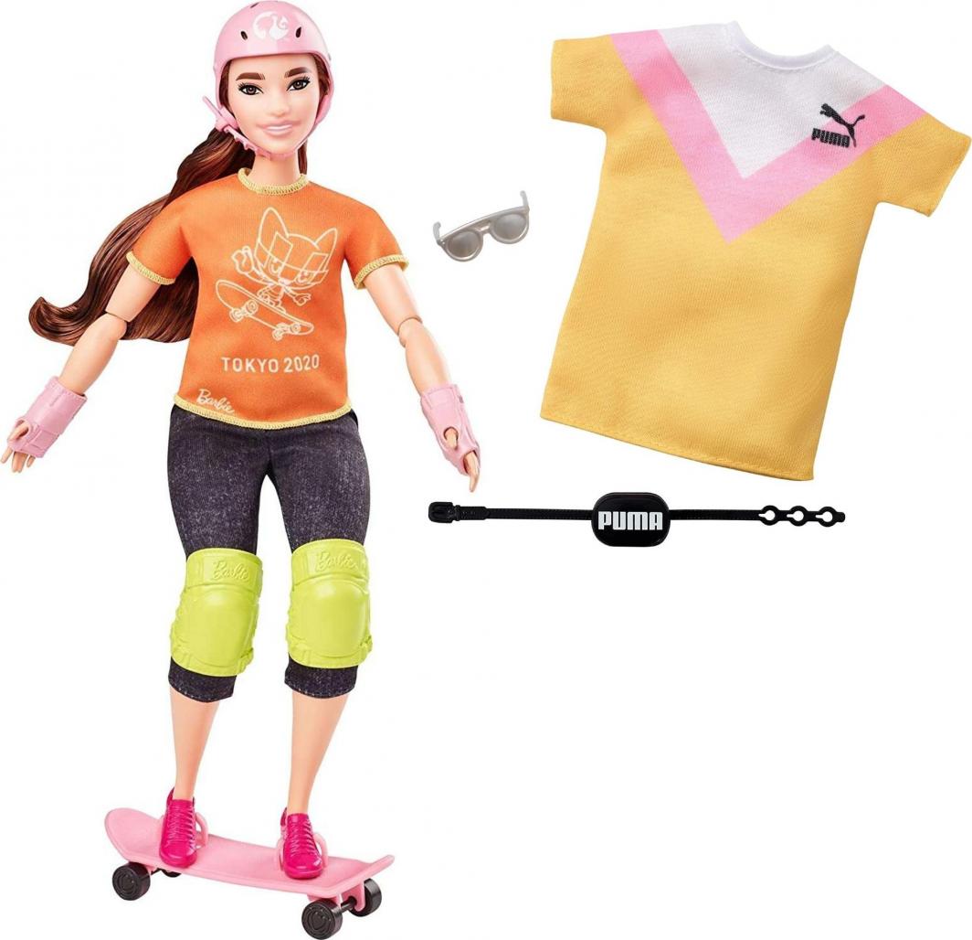 Lalka Barbie Barbie Barbie Olimpijka Skateboarding Tokyo 2020 + Ubranko dla lalki Puma żółte 1