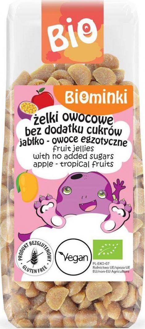 BIOMINKI (przekąski dla dzieci) ŻELKI OWOCOWE BEZ DODATKU CUKRÓW JABŁKO - OWOCE EGZOTYCZNE BIO 150 g - BIOMINKI 1