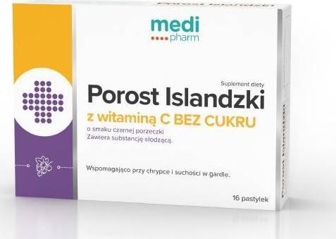 Wellmedica Medi pharm Porost Islandzki Witaminą C, bez cukru 16 pastylek 1