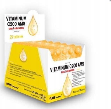 AMS PHARMA SP. Z O.O. AMS Pharma Vitaminum C200 AMS, Suplement diety 25 tabletek 1