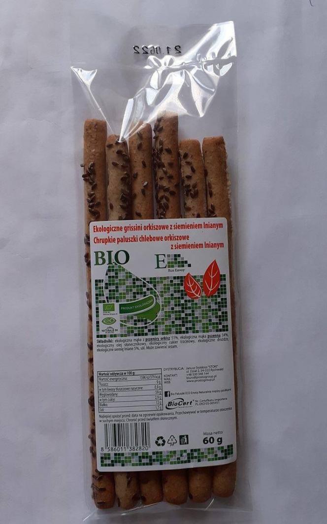 PALUSZKI BIO - ENVOY PALUSZKI CHLEBOWE ORKISZOWE GRISSINI Z SIEMIENIEM LNIANYM BIO 60 g - ENVOY 1