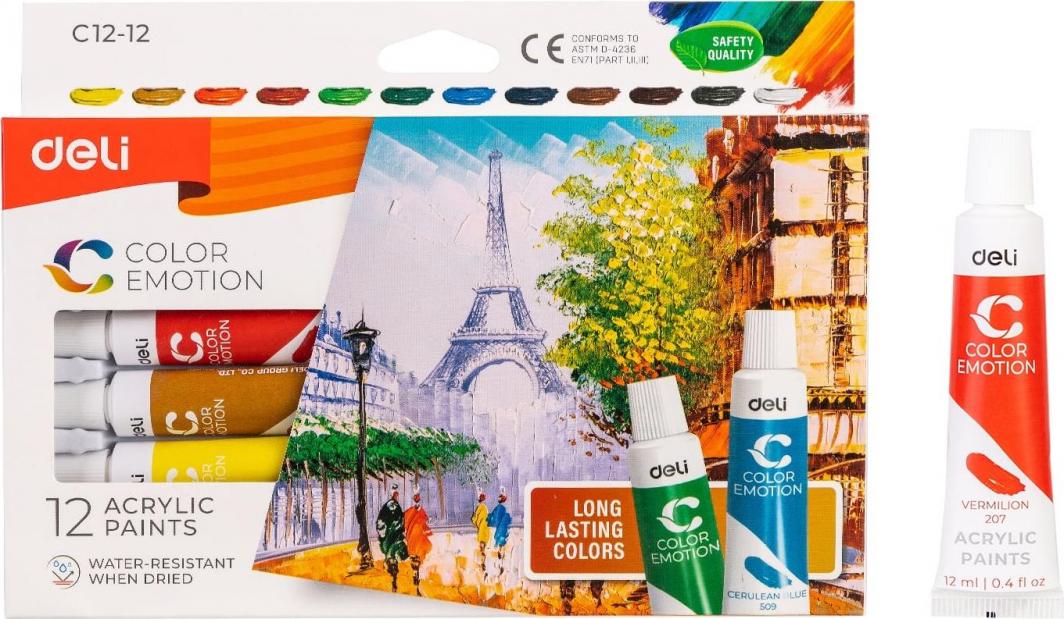Deli FARBY AKRYLOWE DELI C12-12 12 KOLORÓW 12ML/TUBA 1