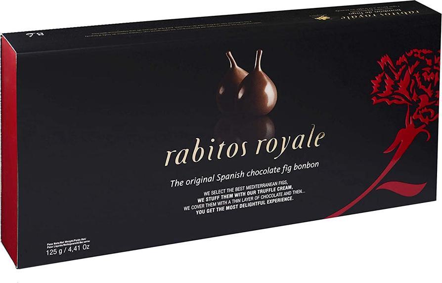 Rabitos Royales La Higuera Hiszpańskie Figi Nadziewane Praliną z Brandy w Czekoladzie 8 sztuk "Bombon de Higo Relleno de Trufa de Chocolate al Brandy" Rabitos Royales La Higuera 125g 1