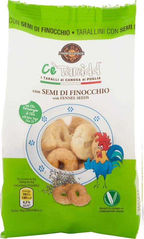 Apulia Food Wytrawne Włoskie Ciasteczka Taralli z Koprem Włoskim "I Taralli di Canosa di Puglia Semi di Finocchio" Apulia Food 1