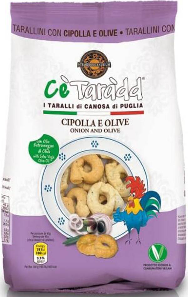 Apulia Food Wytrawne Włoskie Ciasteczka Taralli z Cebulą i Oliwkami "I Tesorini Cipolla e Olive" Apulia Food 1