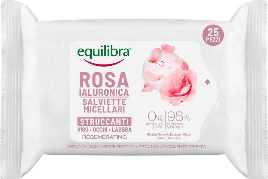 Equilibra Rosa Regenerating Micellar Make-Up Remover Wipes różane chusteczki do demakijażu z kwasem hialuronowym 25szt. 1