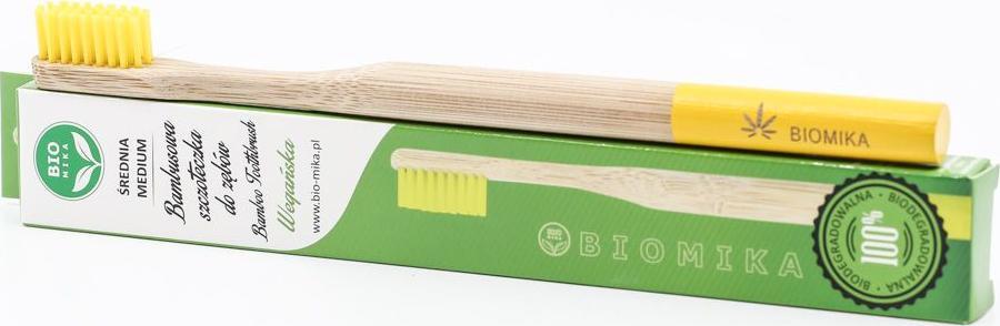 Biomika Bambusowa wegańska szczoteczka do zębów dla dorosłych - średnia żółta - Biomika 1