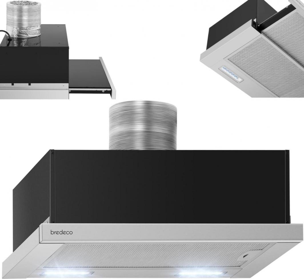 Okap Bredeco Okap kuchenny teleskopowy podszafkowy do zabudowy STAL LED 301.6 m3/h 60 cm Okap kuchenny teleskopowy podszafkowy do zabudowy STAL LED 301.6 m3/h 60 cm 1
