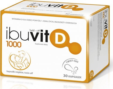 Medana Pharma Ibuvit D 1000 j.m. dla dzieci powyżej 1 roku i dorosłych 30 kapsułek twist off - Długi termin ważności! 1