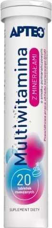 Synoptis Pharma Apteo Multiwitamina z minerałami o smaku pomarańczowym, 20 tabletek - Długi termin ważności! 1