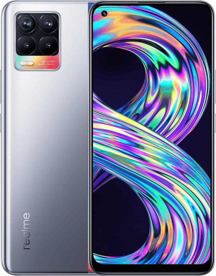 Smartfon Realme 8 8/128GB Dual SIM Srebrny + Folia Hydrożelowa Rock Space Anti Blue 1
