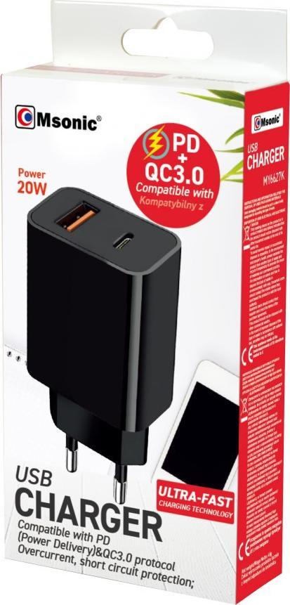 Ładowarka Msonic 1x USB-A 1x USB-C 3 A (MY6627K) 1