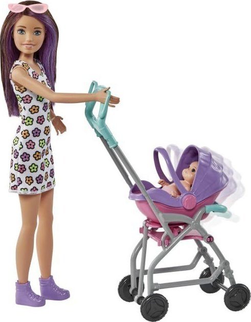 Barbie Opiekunka Skipper Wózek + bobas Zestaw GXT34 - Lalka