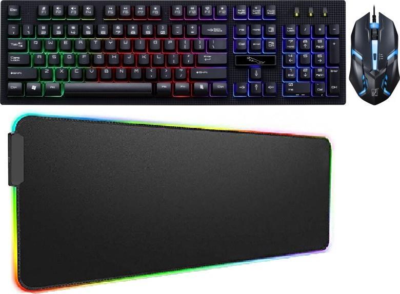 KLAWIATURA CZARNA US PODŚW. + MYSZ + PODKŁADKA RGB 1