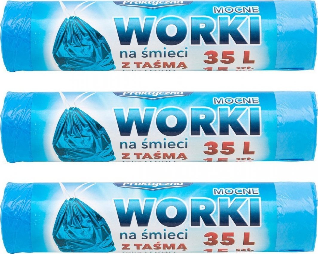 Praktyczna 3x Worki na śmieci z taśmą praktyczna 35l 15szt 1