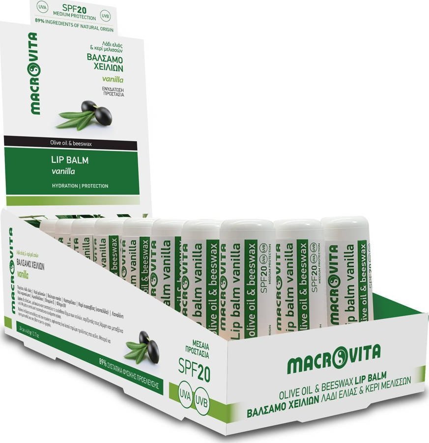 Macrovita MACROVITA pomadka do ust z oliwą z oliwek i woskiem pszczelim SPF20 WANILIA 4.8g 1