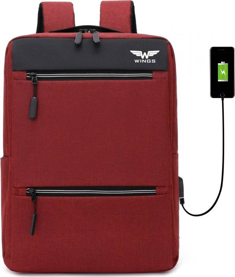 Plecak Kemer Plecak miejsko-turystyczny z USB WINGS KEMER BP30-03 Czerwony 1