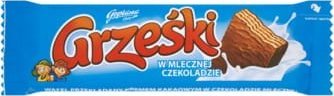 Goplana Grześki W mlecznej czekoladzie Wafel przekładany kremem kakaowym w czekoladzie mlecznej 36 g 1
