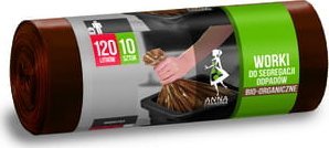 Anna Zaradna AZ Worki na śmieci DO SEGREGACJI ODPADÓW BIO LDPE 120L 10szt. brązowe 1