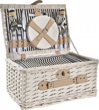 DKD Home Decor Koszyk DKD Home Decor wiklinowy Picnic Ceramika Beżowy Poliester Stal nierdzewna Biały (40 x 28 x 20 cm) 1