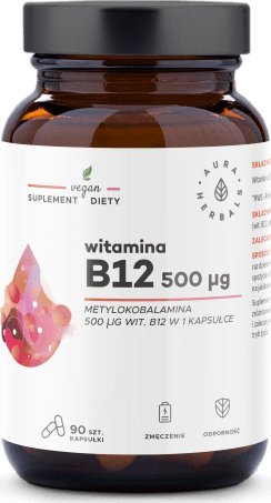 Aura Herbals Witmina B12 500 g metylokobalamina 90 kapsułek Aura Herbals 1