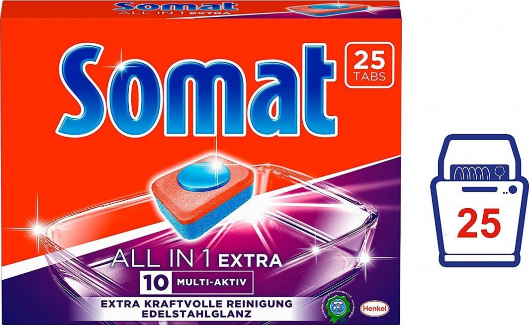 Somat (DE) Somat 10 Extra in 1, Tabletki do zmywarki, wyjątkowo wydajne czyszczenie i połysk, 25 sztuk (PRODUKT Z NIEMIEC) 1