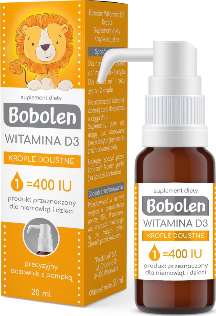Polski Lek Bobolen Witamina D3 krople, 20 ml - Długi termin ważności! 1