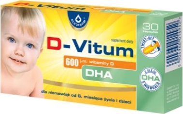 Oleofarm D-Vitum 600 j.m., witaminy D, DHA, 30 kapsułek - Długi termin ważności! 1