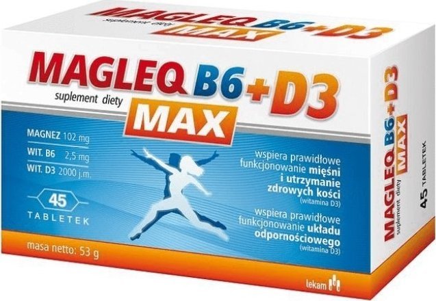 Lek-Am Magleq B6 Max + D3, 45 tabletek - Długi termin ważności! 1