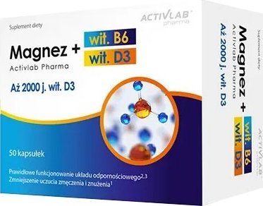 Activlab Magnez + Witamina B6 + Witamina D3, 50 kapsułek - Długi termin ważności! 1