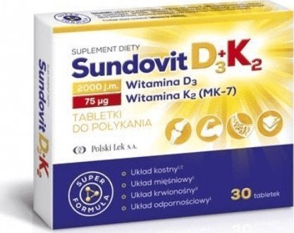 Polski Lek Sundovit D3 + K2, 30 tabletek - Długi termin ważności! 1