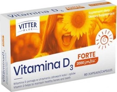 Diagnosis Vitter Blue, Vitamina D3 Forte 2000 j.m., 60 kapsułek - Długi termin ważności! 1